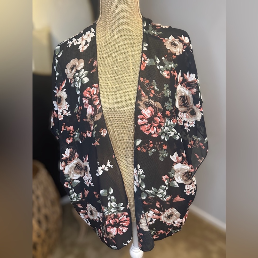 Floral Sheer Kimono, One Size